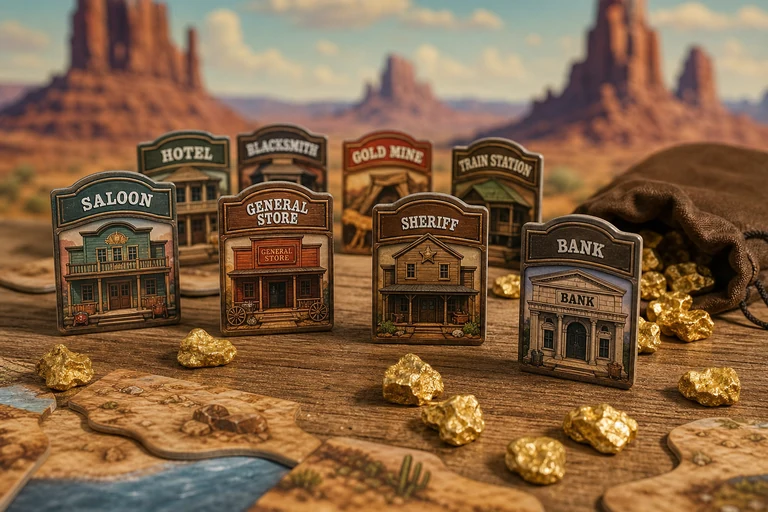 Carcassonne Gold Rush con tessere western e pepite d'oro